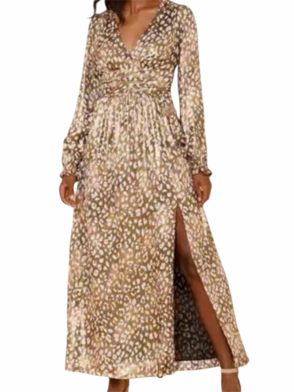 Francesca's Collections Limelight Lurex Leopard Maxi Dress Formal Evening Gold